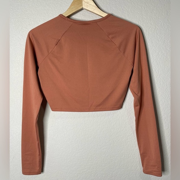 GYMSHARK TRAINING LONG SLEEVE CROP TOP SIZE XS TOFFEE BROWN RUST - Picture 4 of 6